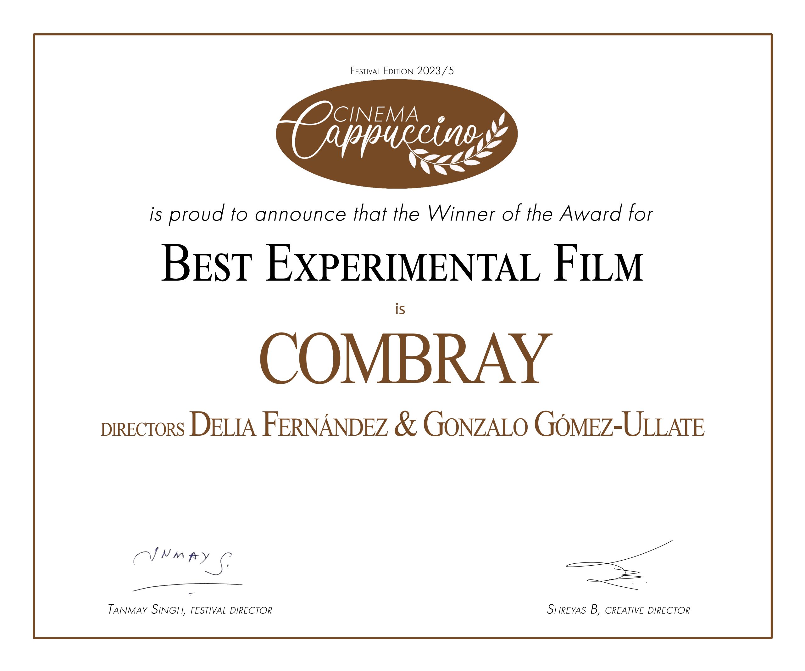 Combray premiado en Cinema Cappuccino